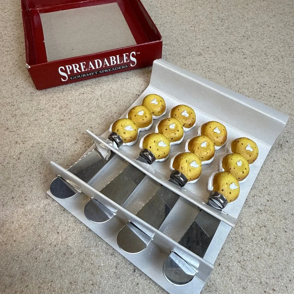 Vintage Spreadables Bagels Gourmet Butter Spreaders Set 4pc Stainless Steel Used